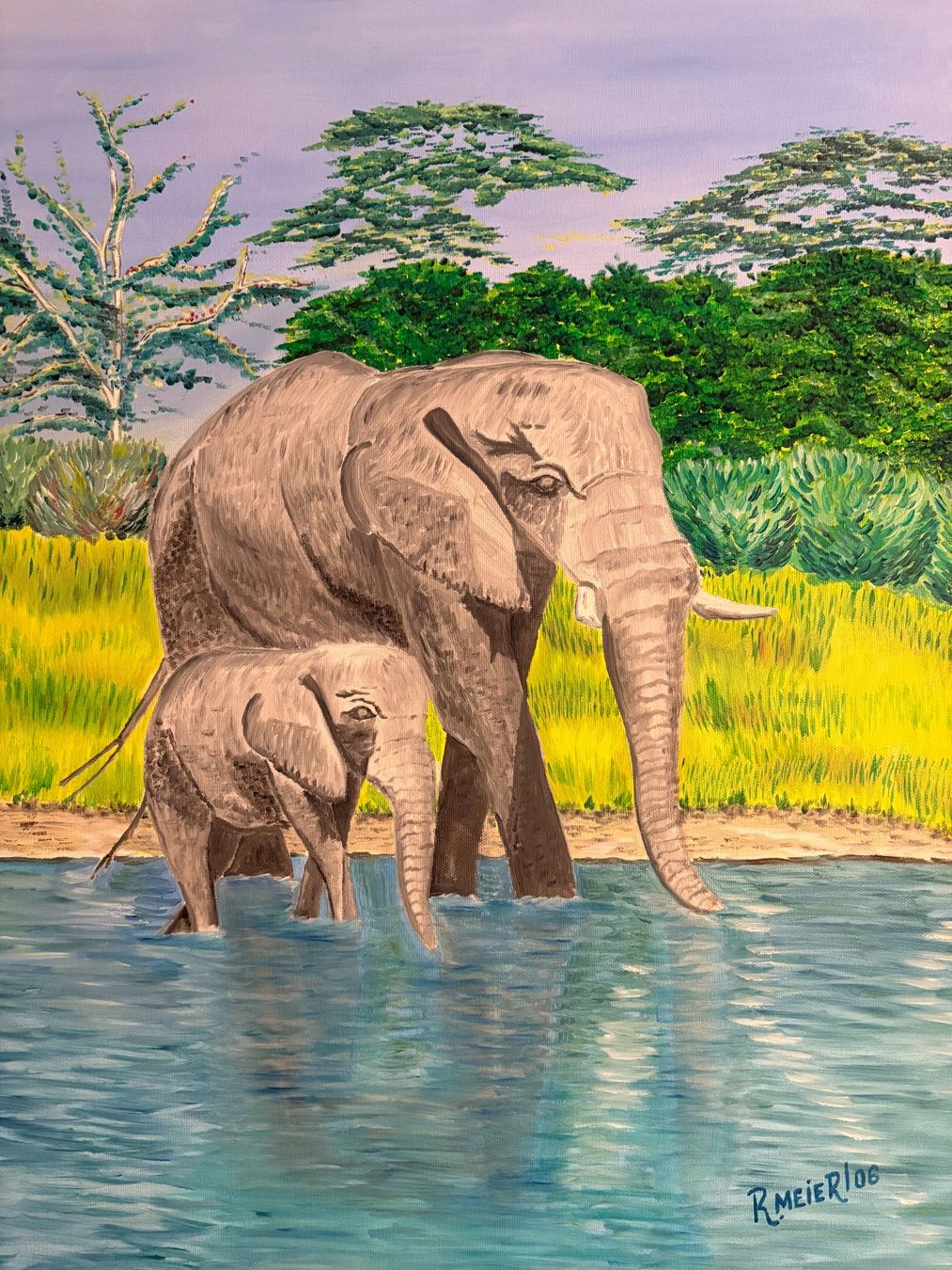 Dipinti: 100cm x70cm/handgemaltes Öl Gemälde Elefanten einzigartig – Usato da Ottenbach venduto da TimelessEmotions. 4