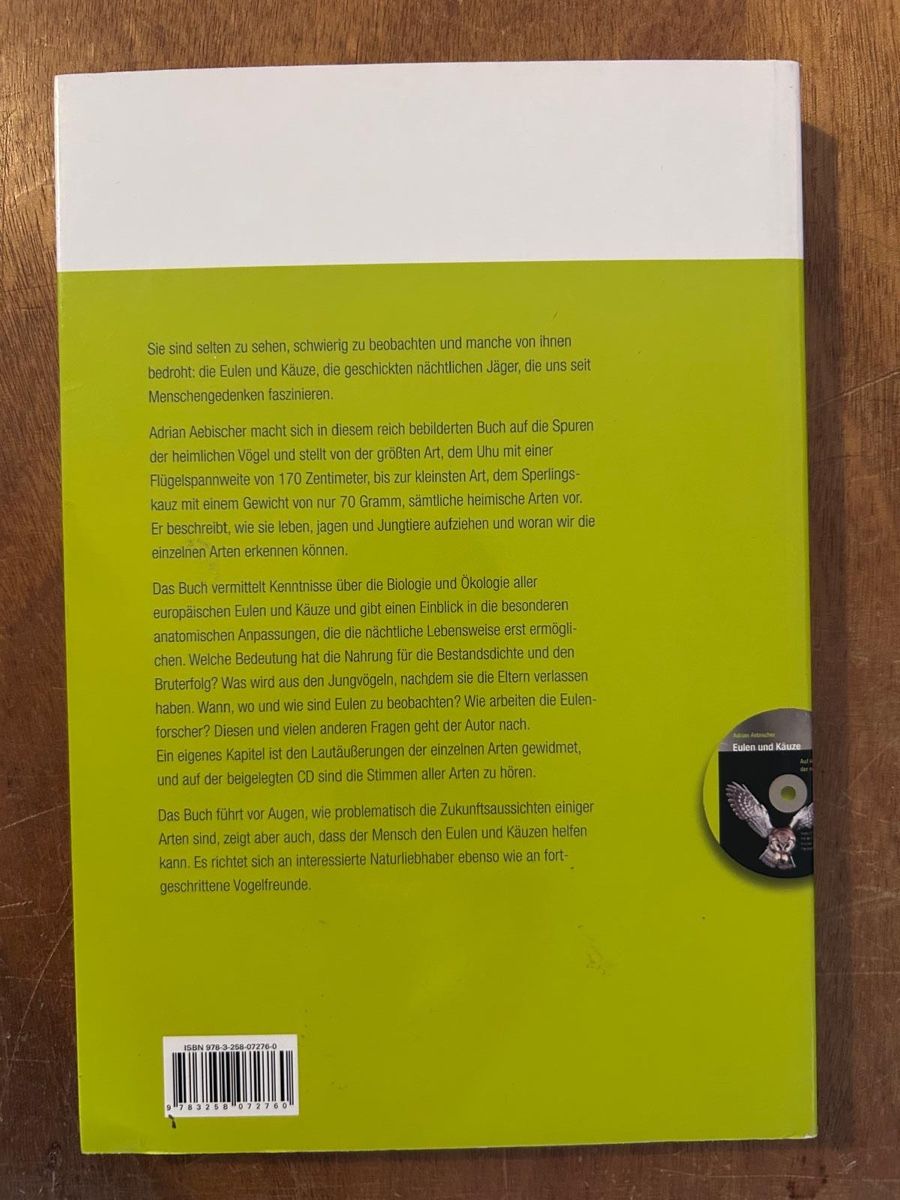 Libri: Eulen und Käuze. Adrian Aebischer mit Audio CD – Usato da Zürich venduto da WWehrle 1