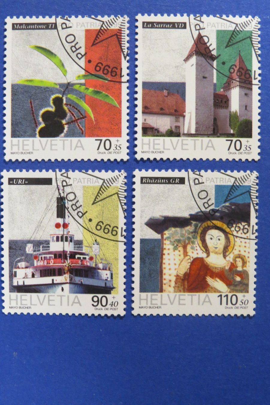 Alle Briefmarken: Serie Pro Patria 1999 - off.Ersttag-Eckstempel BERN – Gebraucht aus Brunnen von Kumari