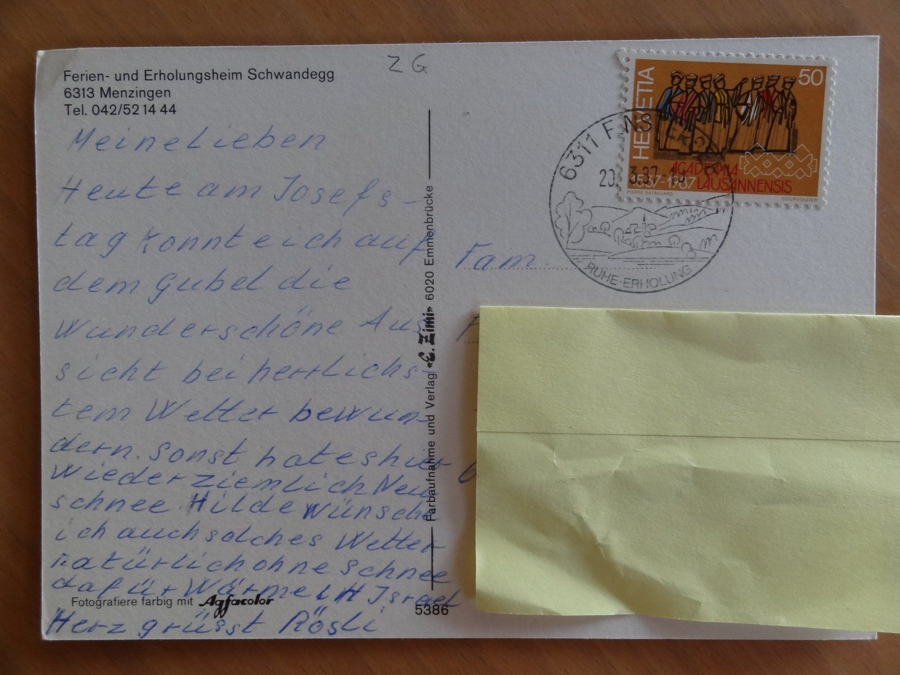 Cartoline postali: Menzingen - Schloss Schwandegg - 1987 – Usato da St Léonard venduto da Riglin 1