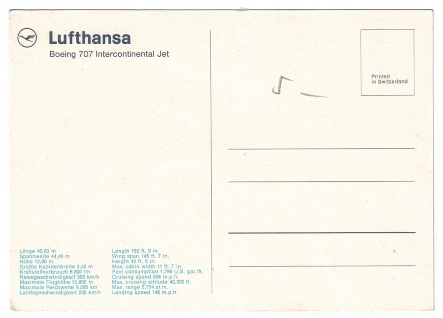 Cartoline postali: Boeing 707 Intercontinental Jet Lufthansa – Usato da Frauenfeld venduto da POML 1