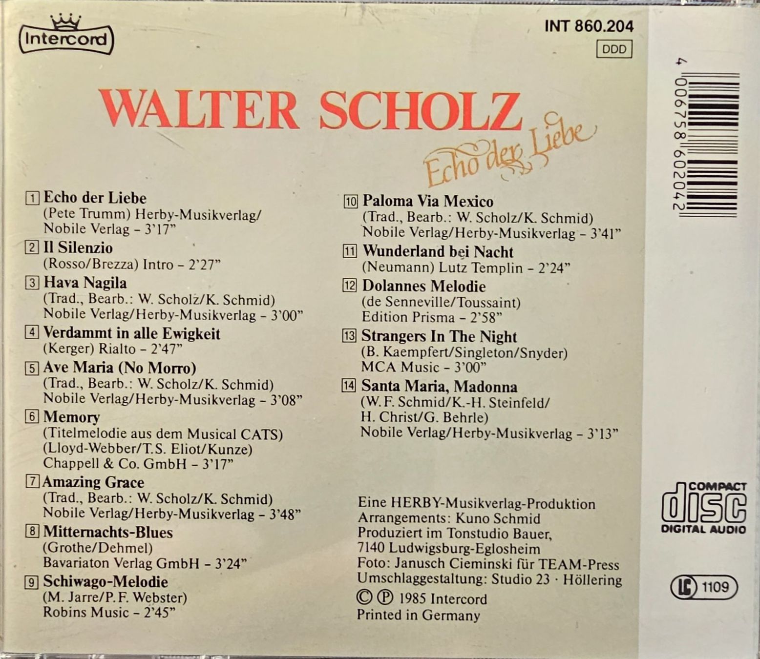 CD: Walter Scholz – Echo Der Liebe – Usato da Wahlen b. Laufen venduto da Cg10 2