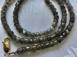 Labradorit Kette, Silber vergoldet, 48 cm