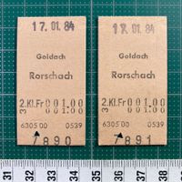 Goldach - Rorschach, 2 entwertete Bahn Billette, SBB