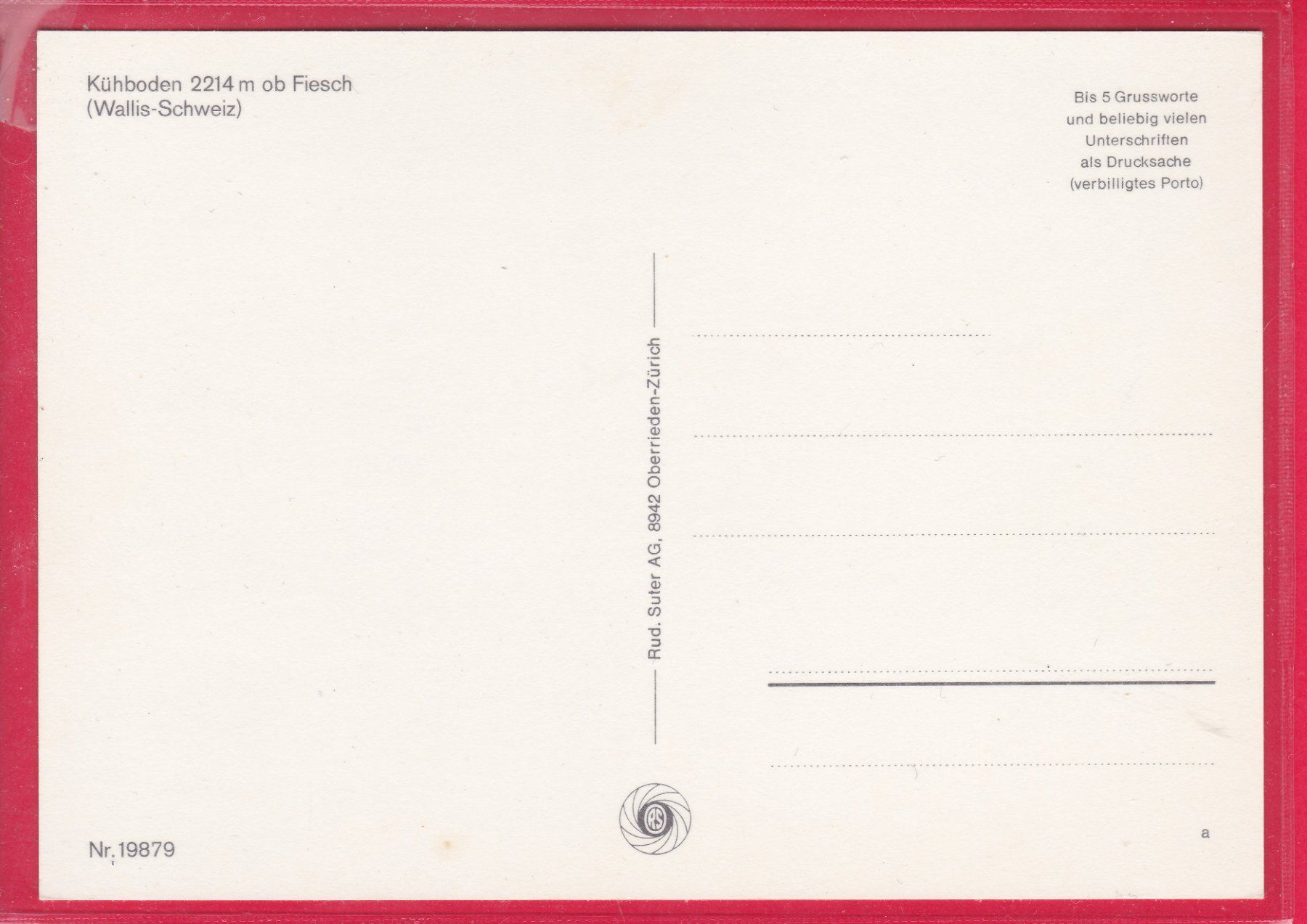 Cartoline postali: KÜHBODEN 2214m OB FIESCH – Usato da Oberrieden venduto da Gebirgsstelze 1