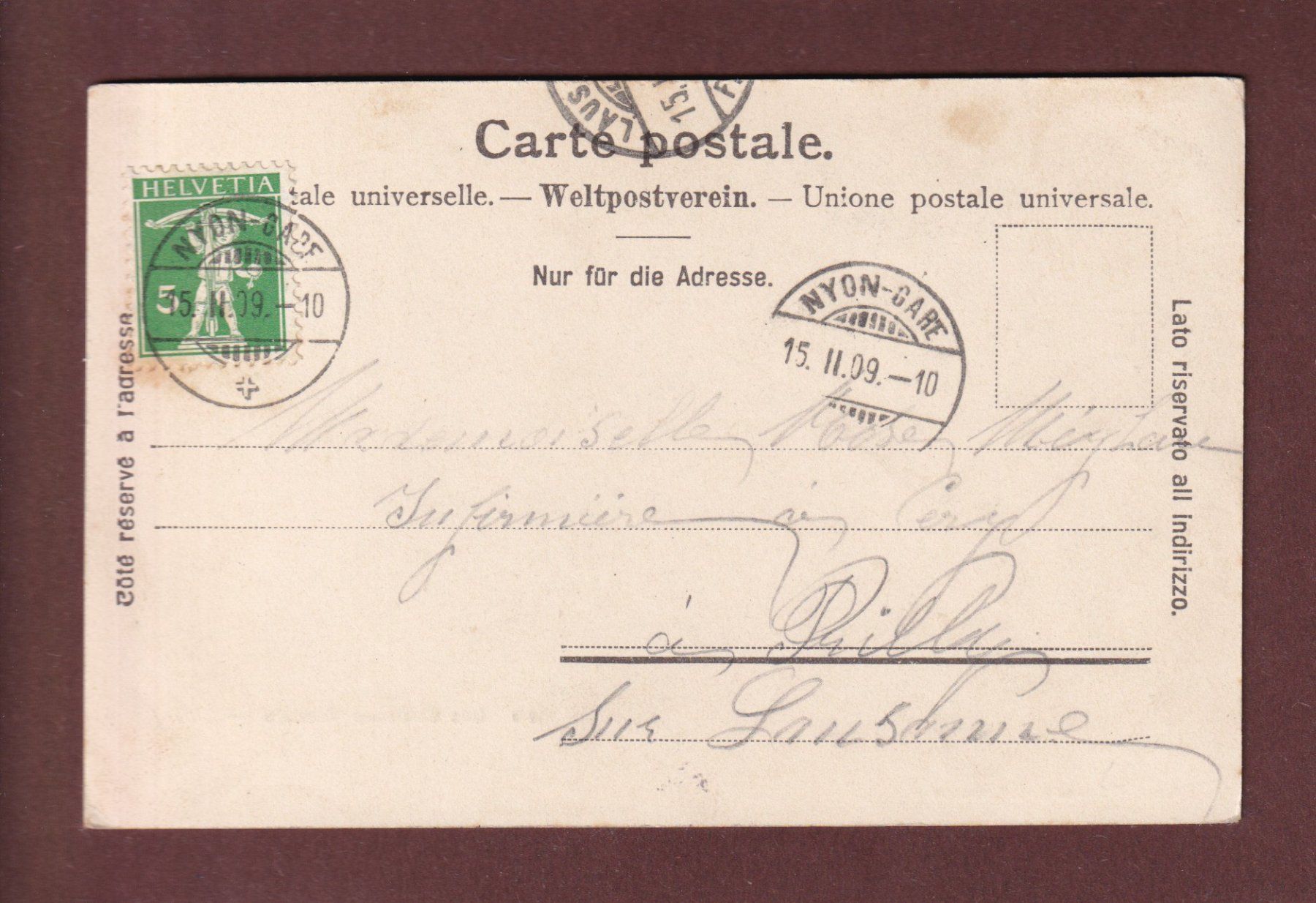 Cartoline postali: LUTRY - Le Château - 1909 – Usato da Pully venduto da nicecards-shop 1