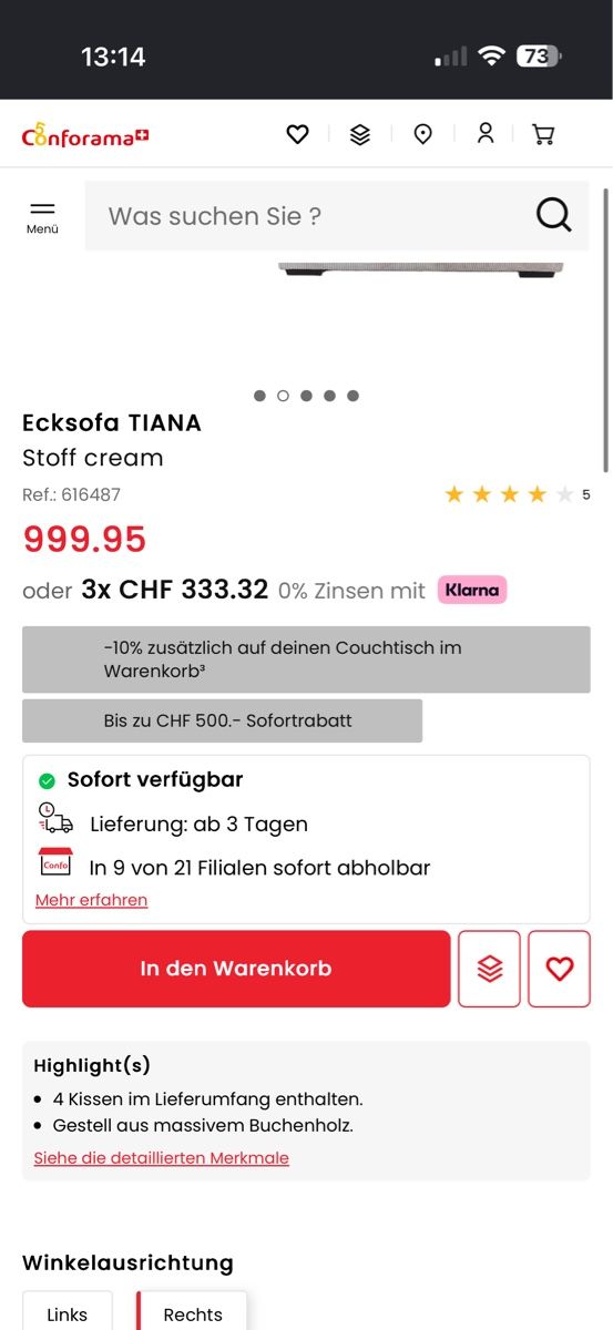 Conforama Divani: Ecksofa Cordstoff beige L-Form – Usato da Safenwil venduto da Boki8 6
