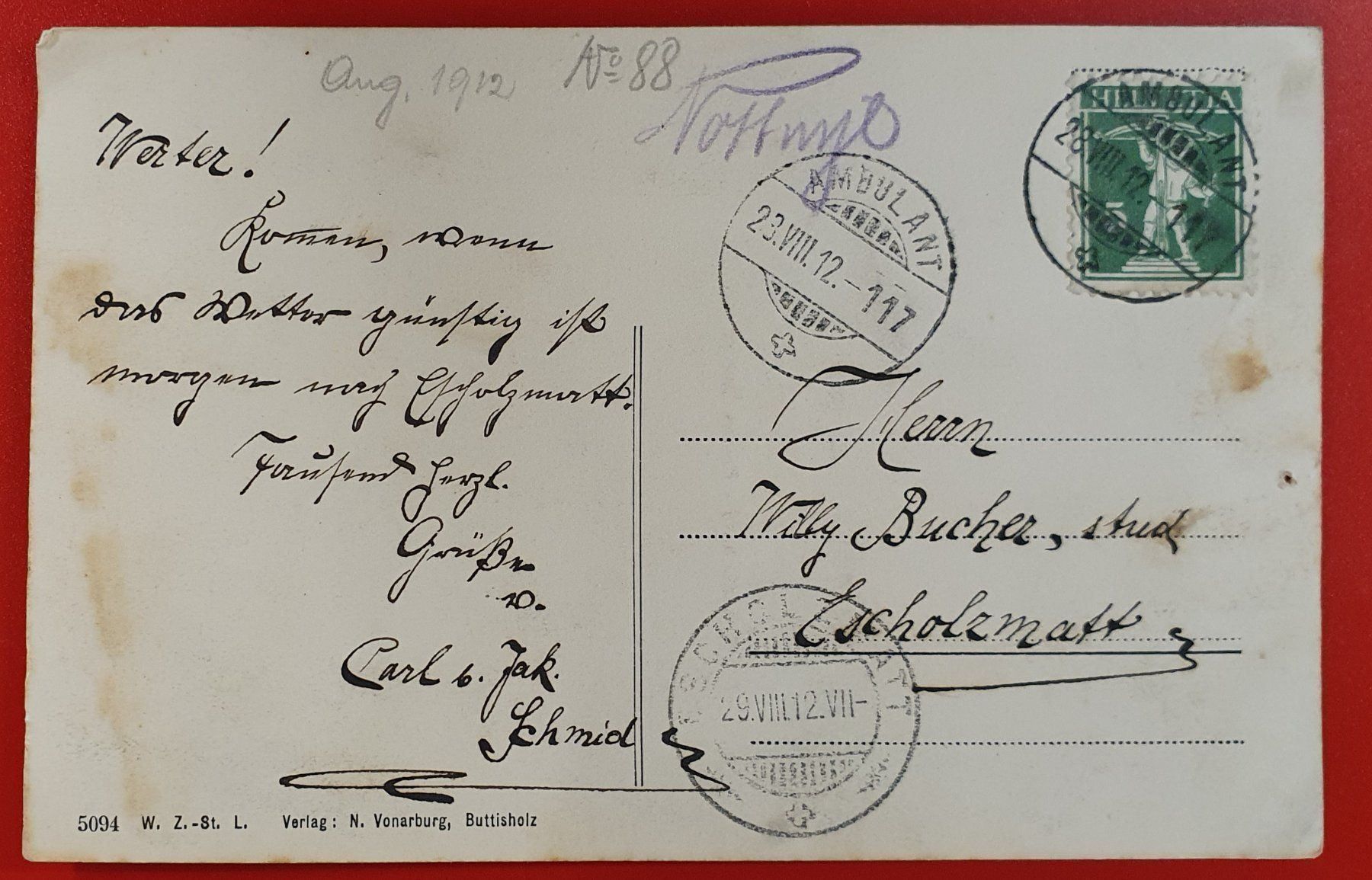 Cartoline postali: Büttisholz 1912 – Usato da Kreuzlingen venduto da Rschweiz1 1