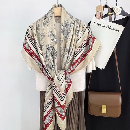 New 135cm Luxury Large Shawl, Silk Wool Scarf, Paisley