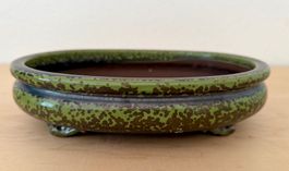 Bonsaischale – oval, olivgrün mit dunkler Sprenkelung