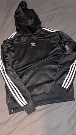 Sweat à capuche Adidas noir avec bandes blanches taille L