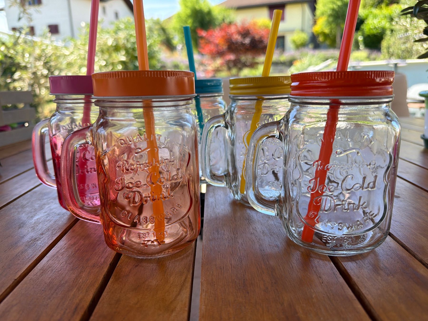 Migros Gläser: Sommertrinkgläser mit Strohhalm und Deckel – Gebraucht aus Schmitten FR von Puschi2012 1