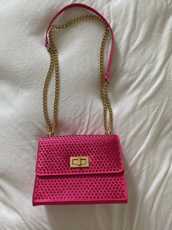 Borsa a tracolla Primadonna fucsia con strass oro