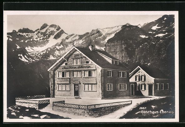 Cartoline postali: AK Ebenalp, Gasthaus mit Bergpanorama – Usato da Berlin venduto da bartko-reher