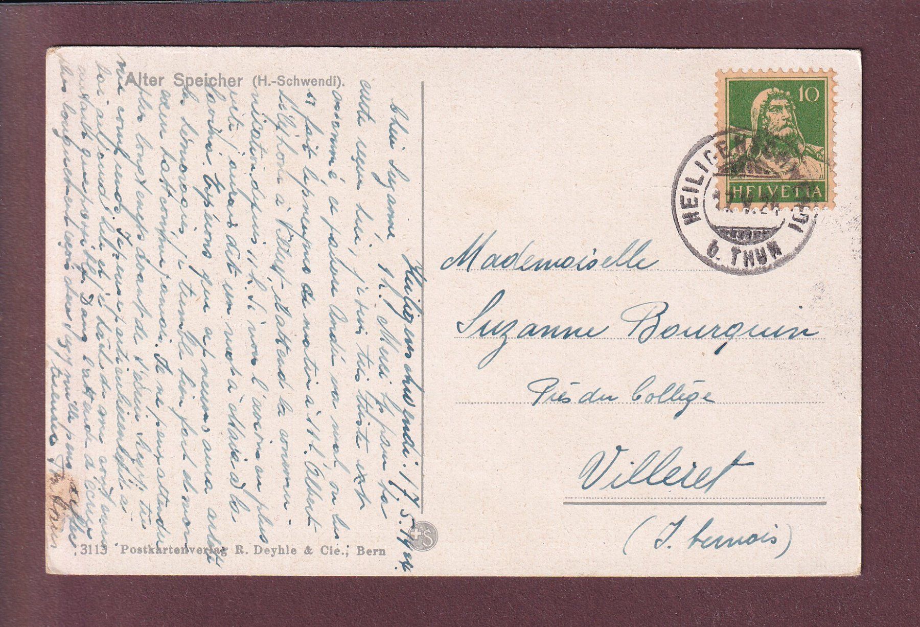 Cartoline postali: HEILIGENSCHWENDI - Alter Speicher - 1924 – Usato da Pully venduto da nicecards 1