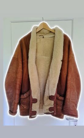 Vintage Oversize YAKO Lammfell Lederjacke braun