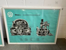 VW Käfer Motor Poster mit Rahmen (1950-1960)