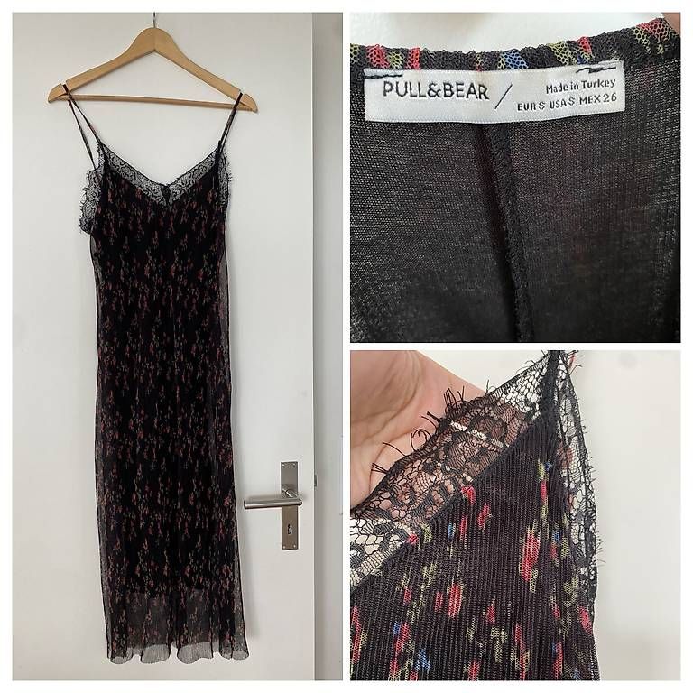Pull&Bear Vestiti: Schwarzes Pliseekleid mit Spitze von Pull & Bear – Usato da Solothurn venduto da mar_brn7