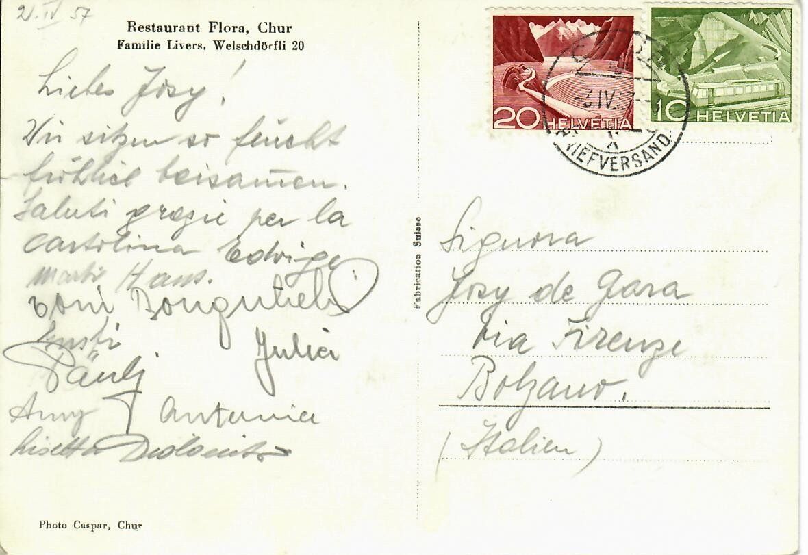 Ansichtskarten: Chur - Restaurant Flora 1957 – Gebraucht aus Hochdorf von Ziegel-16 1