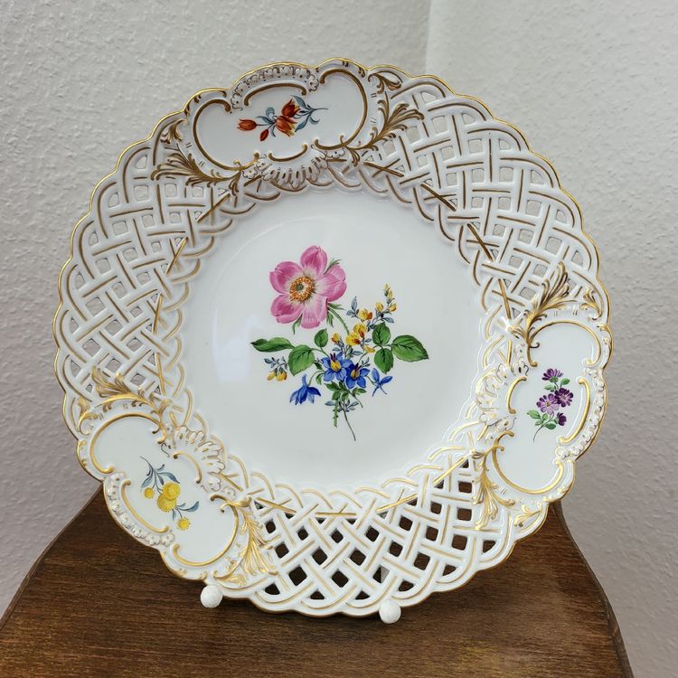 Meissner Teller - Blumen - Gold Rand - Durchbruch Rand 1946 | Kaufen ...