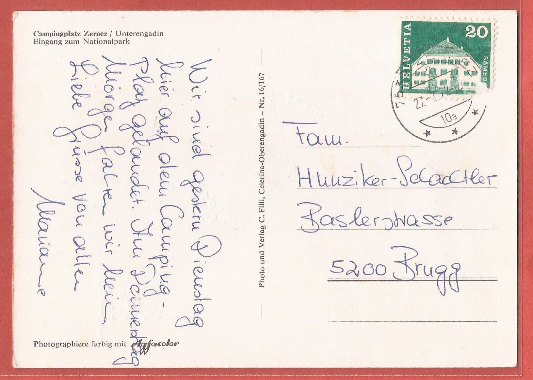 Cartoline postali: Zernez - Campingplatz mit Oldtimer Renault R4 - 1972 – Usato da Fislisbach venduto da Porano 1