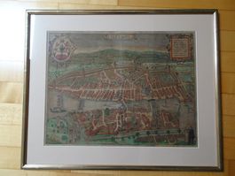 antiker kolorierter Stich der Stadt Zürich Murerplan