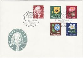 FDC Pro Juventute 1958 (SBK-Nr. 173-177, von Haller, Blumen)