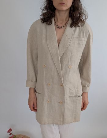 Leinenblazer Beige, Gr. L oversize Vintage