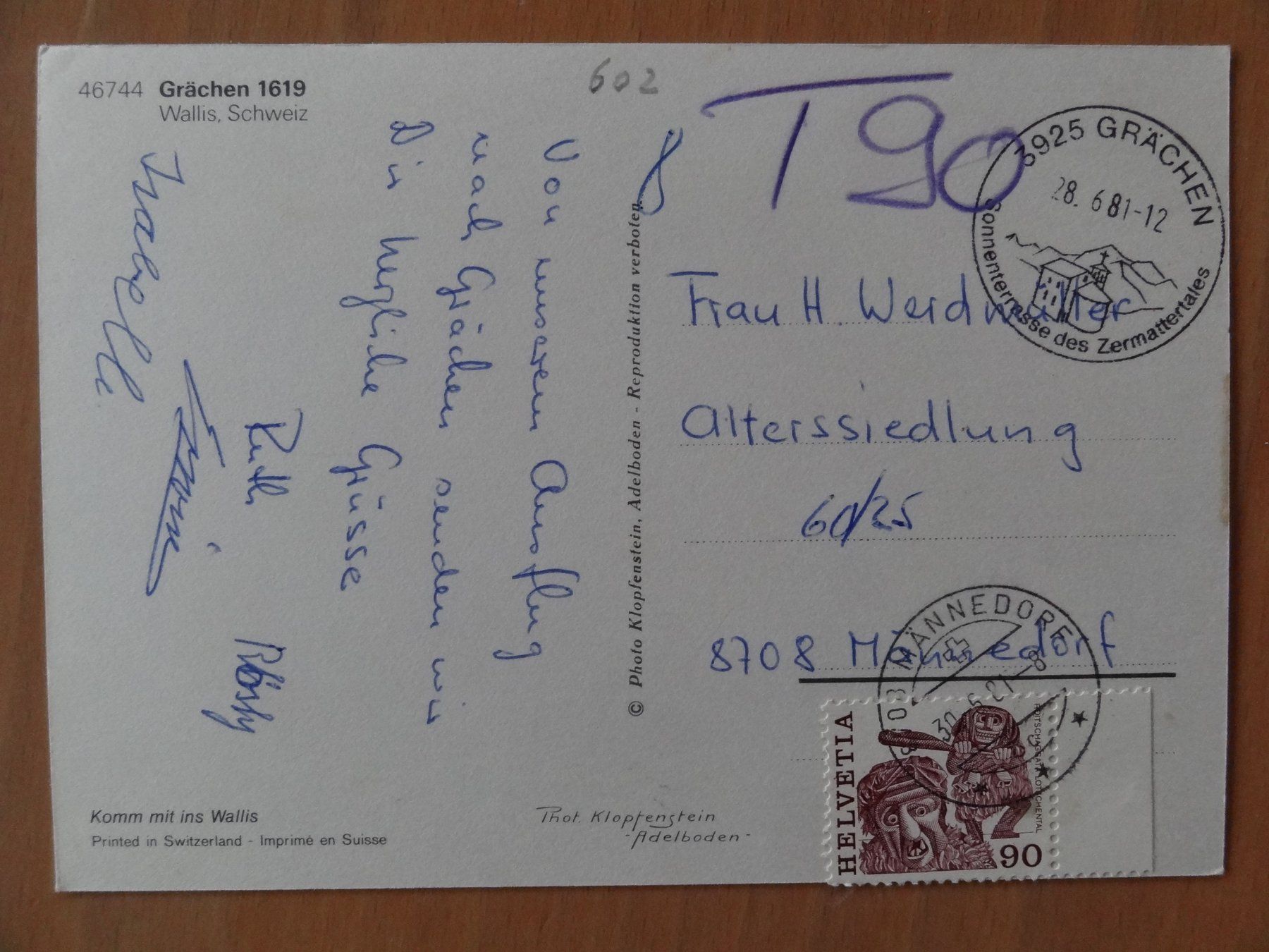 Cartoline postali: Grächen - 1981 – Usato da St Léonard venduto da Riglin 1