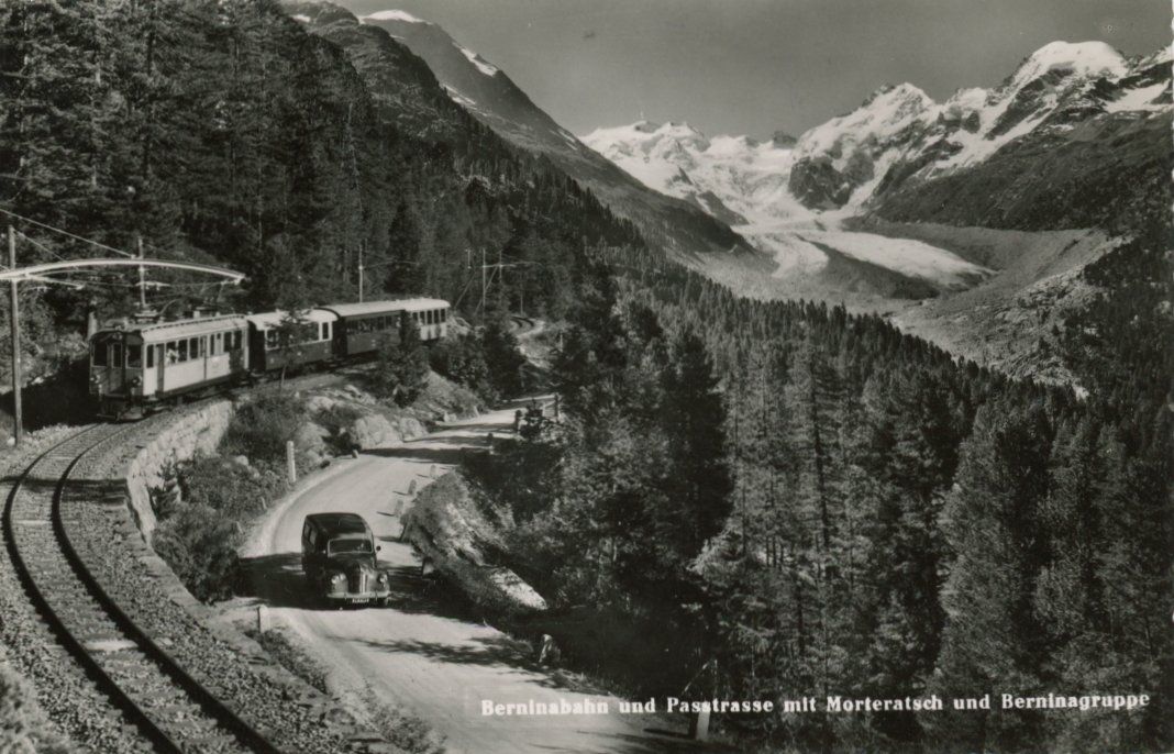 Cartoline postali: Bernina - Bahn   GR  und Oldtimer  mit Morteratsch – Usato da Brig venduto da Valcards54