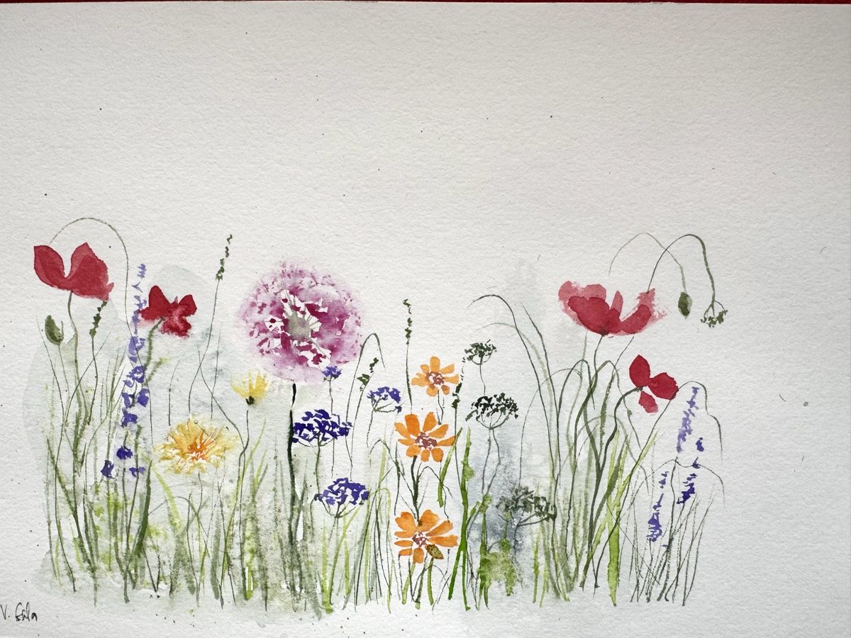 Gemälde: Aquarell "Sommerwiese" Unikat handsigniert. – Gebraucht aus Lanzenhäusern von Galaa