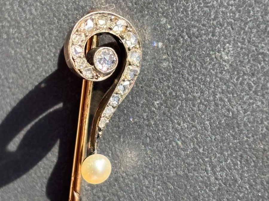 Ancienne épingle à Cravate En Or Avec Opale Véritable Et Chaîne - Occasion Très Bon état