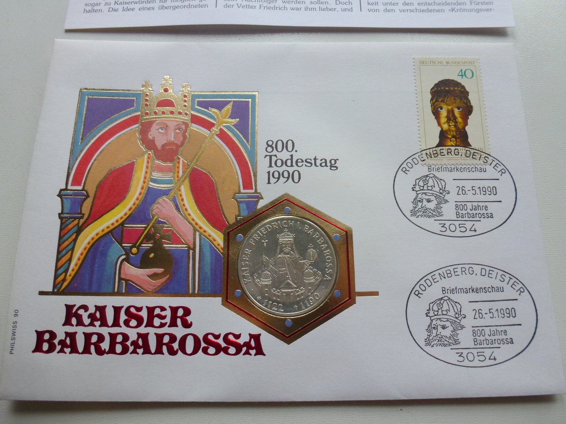Toutes les monnaies: Silber Numisbrief - Kaiser Barbarossa 800. Todestag 1990 – D'occasion à Walkringen par Casablanca777