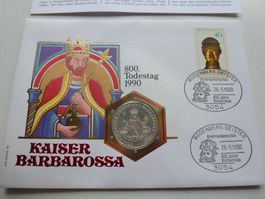 Silber Numisbrief - Kaiser Barbarossa 800. Todestag 1990
