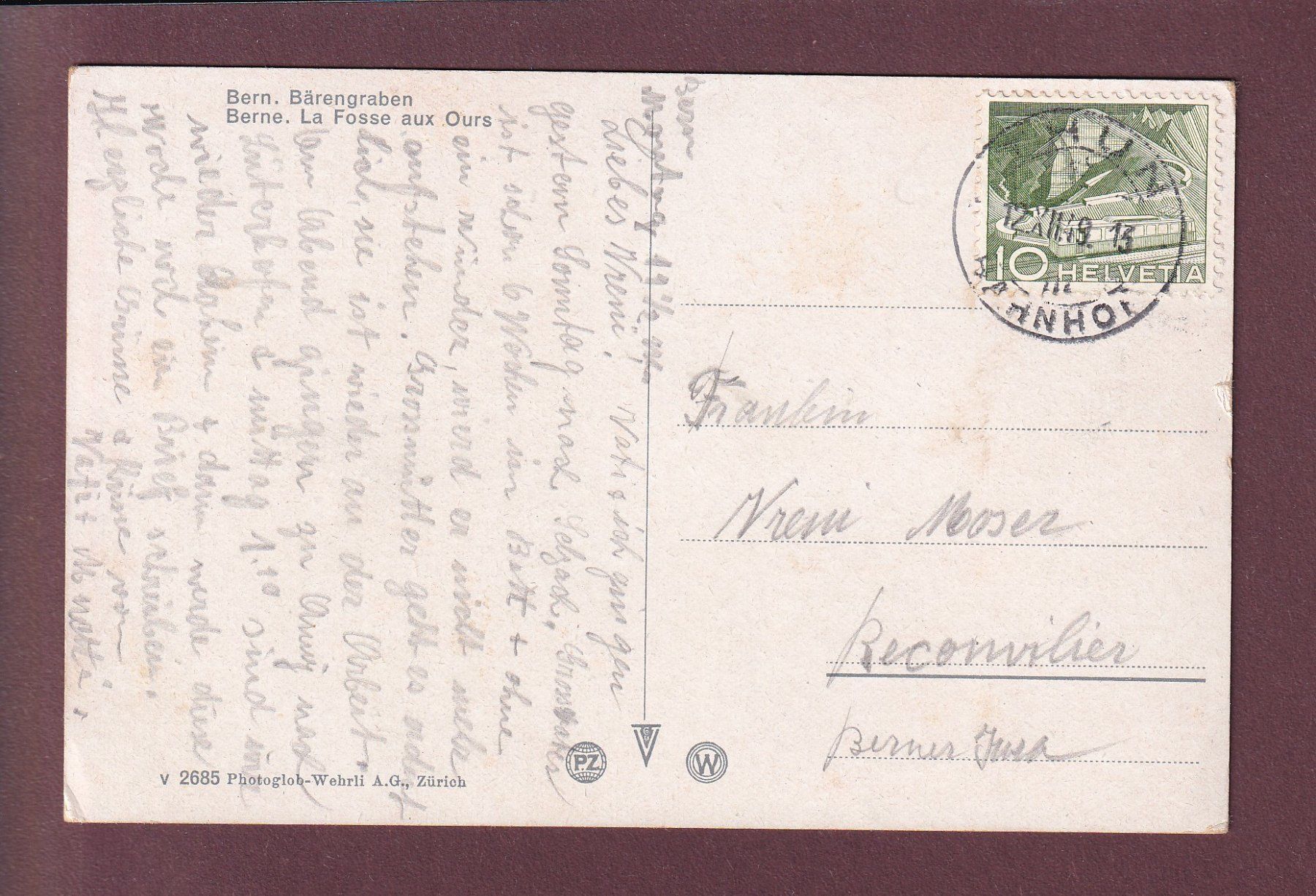 Cartoline postali: BERN - Bärengraben - 1949 – Usato da Pully venduto da nicecards 1