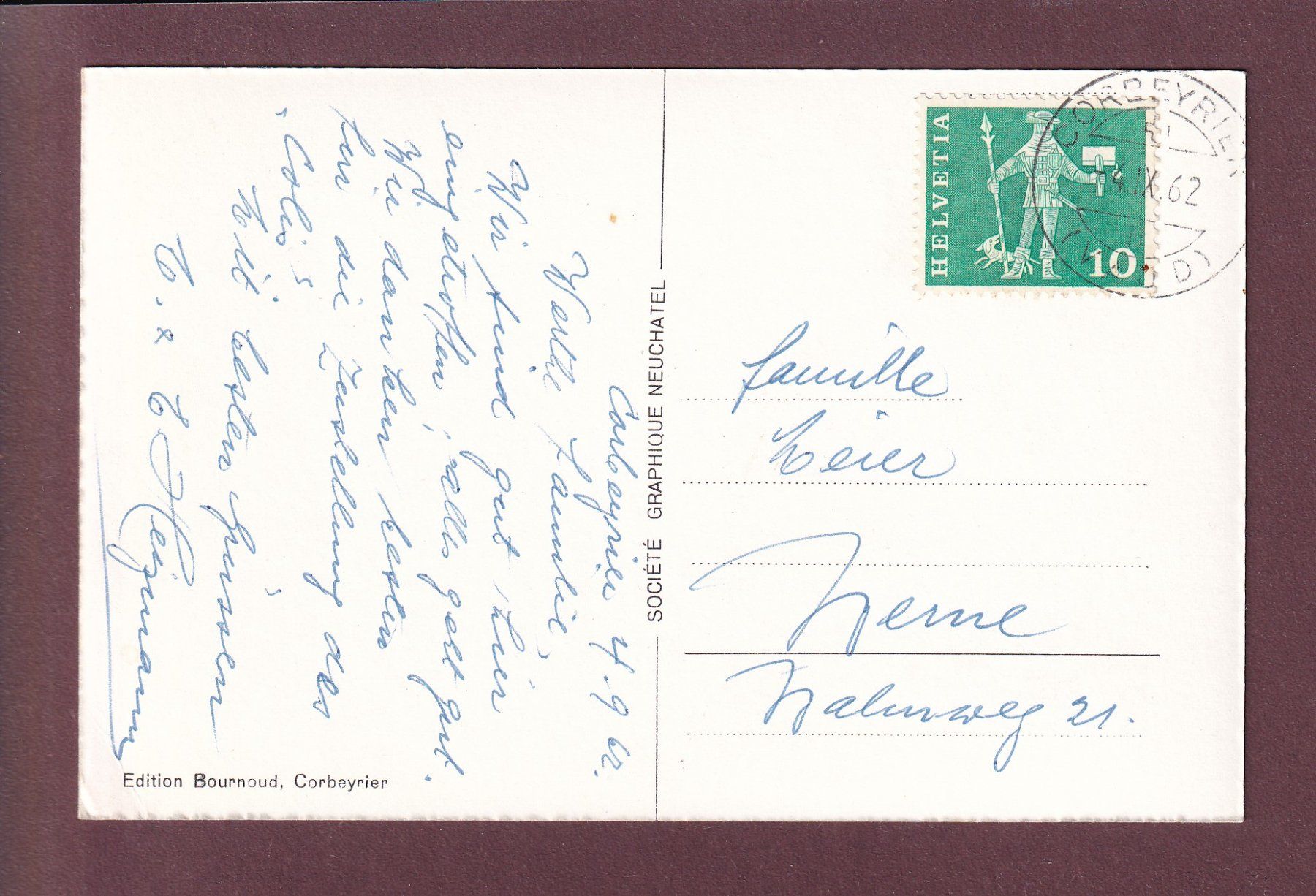 Cartoline postali: CORBEYRIER - Aigle - Dents du Midi - 1962 – Usato da Pully venduto da nicecards 1
