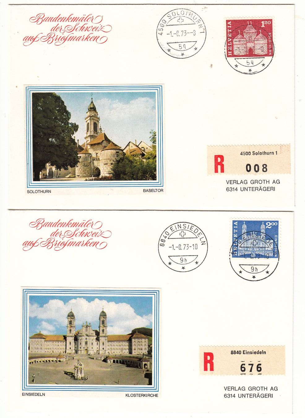 Alle Briefmarken: Briefe Baudenkmäler Schweiz 7Stk. 1973 – Gebraucht aus Herrliberg von Lfrifda