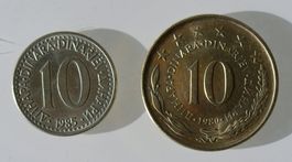 2x 10 Dinara/Dinarjew Jugoslawien 1980 und 1985
