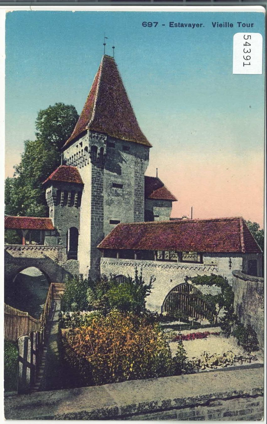 Ansichtskarten: Estavayer - Vieille Tour - Litho – Gebraucht aus Ettingen von Kartenplanet