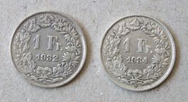 2 x Fr. 1.-  1932 und 1934  Silber