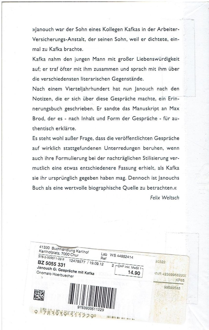 Libri: Gespräche mit Kafka - Gustav Janouch – Nuovo e nell'imballaggio originale da Flims - Dorf venduto da Stagediver 1