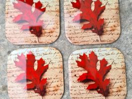 4Stk. stylischer Luxus Alu Glasuntersatz, Motiv: Herbst