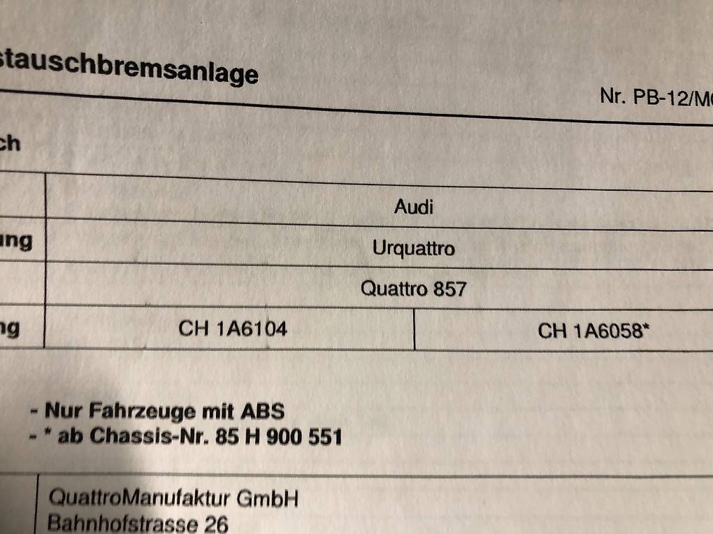 Tutti pezzi di ricambio auto: Kit grosse Bremse Audi Urquattro Quattro – Usato da Cudrefin venduto da Rennsitz 1