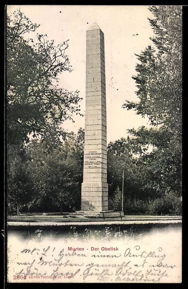 Cartoline postali: AK Murten, Der Obelisk – Usato da Berlin venduto da bartko-reher
