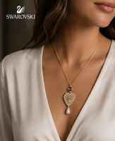 SWAROVSKI GELBGOLD HERZ PERLE HALSKETTE KETTE TRAUM