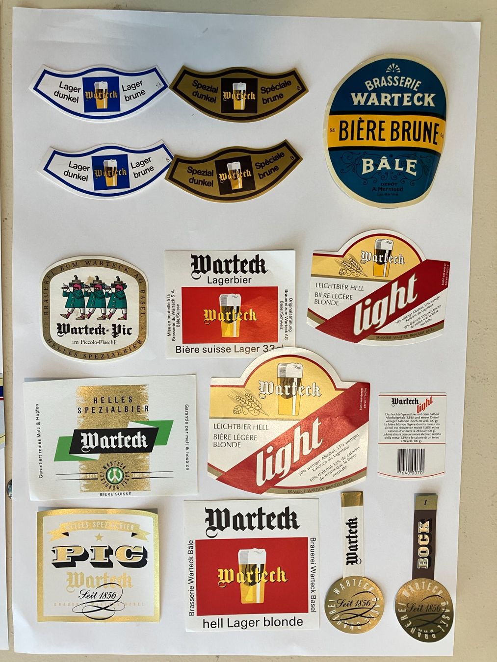 Aufkleber: diverse Etiketten Warteck Bier – Gebraucht aus Basel von djwwpp