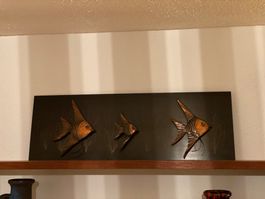Vintage Kupferbild mit 3D Fischen