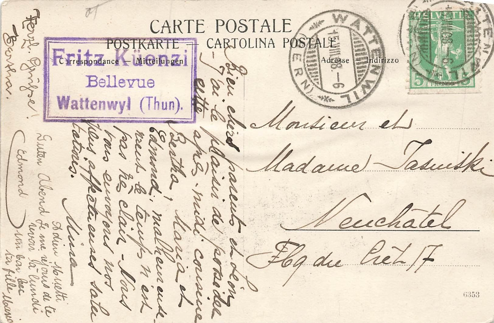 Cartoline postali: Wattenwil Stockhorn – Usato da Schwyz venduto da Seffi56 1