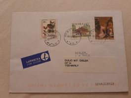 Rare! Enveloppe Pologne, cachetée, 3 timbres, collection!