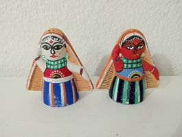 2er Set Frauen Ton Volkskunst Peru Figur handbemalt Vintage